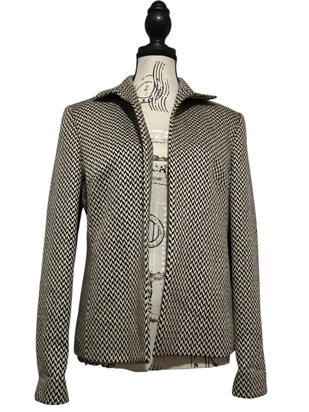 Vintage Wool Patterned 1980s/90s Talbots Open Blazer Jacket Women’s Size 8